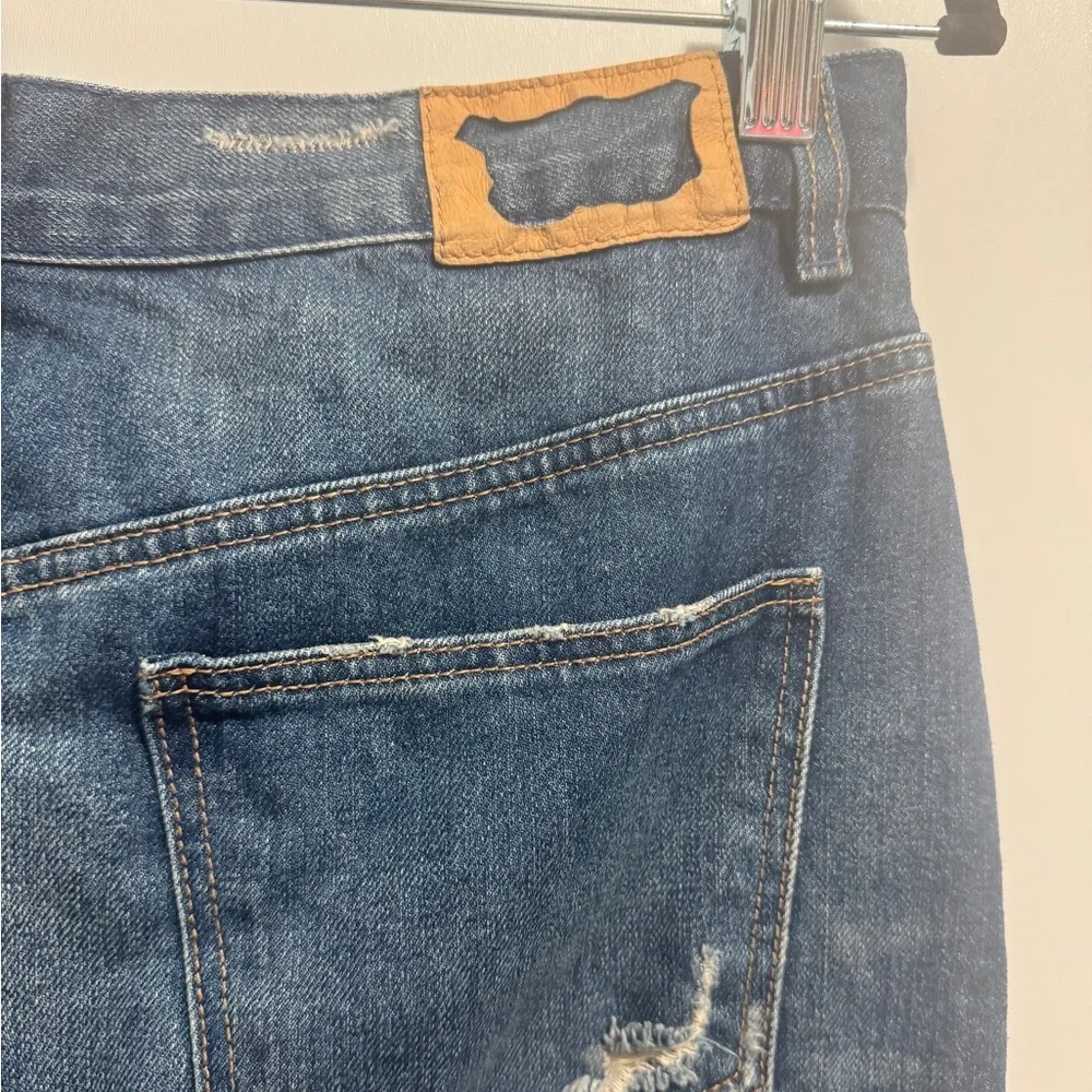 Zara Distressed Asymmetrical Waist Denim Mini Skirt Blue - Picture 8 of 10